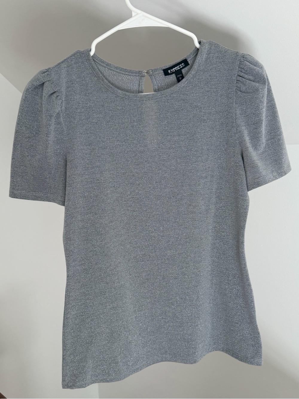 Express Women’s Silver Puff-Sleeve Glitter Top size Small
